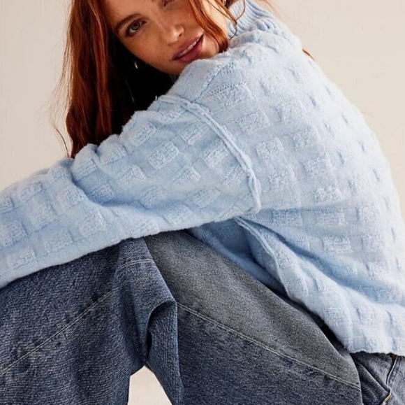 We The Free Soul Surfer Sky Blue Textured Mock Neck Women's Sweater S - Picture 3 of 10